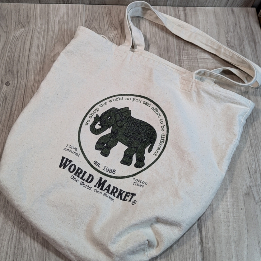 World Market Tote Bag Canvas Shopping Bag Natural Fibers Boho